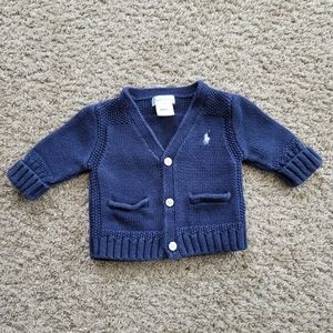Ralph Lauren Navy Blue Knit Cardigan with White Pony